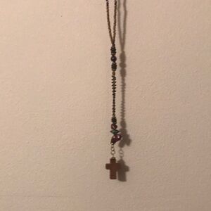 Seedbed rosary style necklace with wooden cross